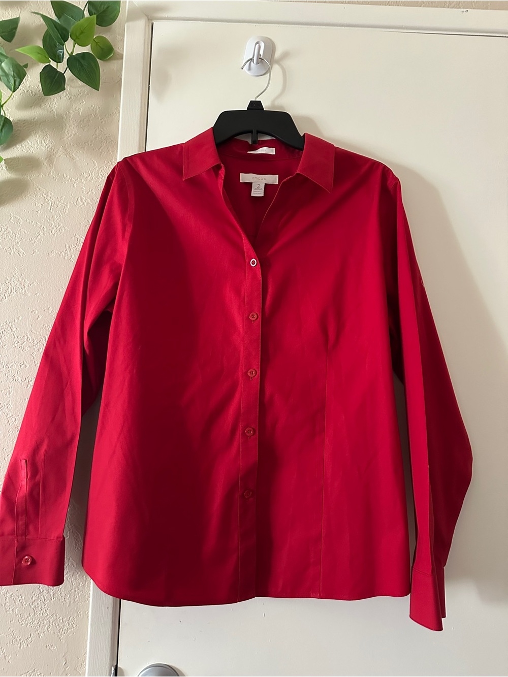 Chico's Blouse Red Button-Up Women’s No Iron -Size 2 (Large)